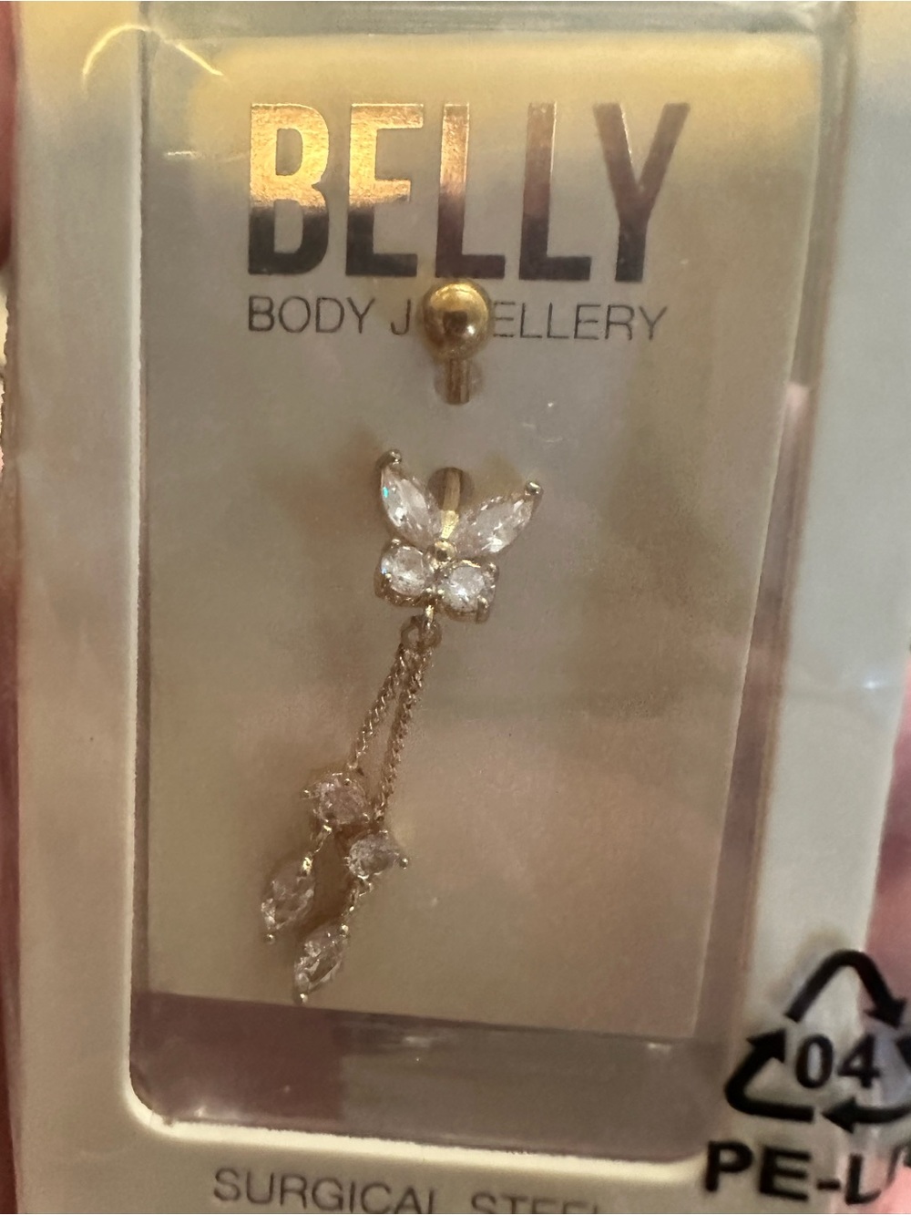 BELLY Gold Butterfly Dangle Belly Ring with Clear Stones
